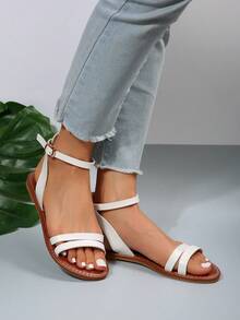 女士夏季平底涼鞋，多功能、休閒沙灘鞋 - 白色 - 查看 4