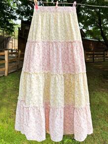 Elamini 女士拼色随机印花简约日常长裙女装秋季女装