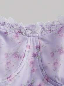 SHEIN MOD Bridgerton風格派對紫色花卉印花蕾絲修邊夢幻公主風格泡泡裙 - 淡紫色 - 查看 3
