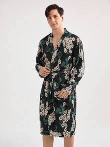 Men's Casual Printed Long Sleeve Robe, Random Design - Multicolor - View 6