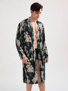 Men's Casual Printed Long Sleeve Robe, Random Design - Multicolor - View 9