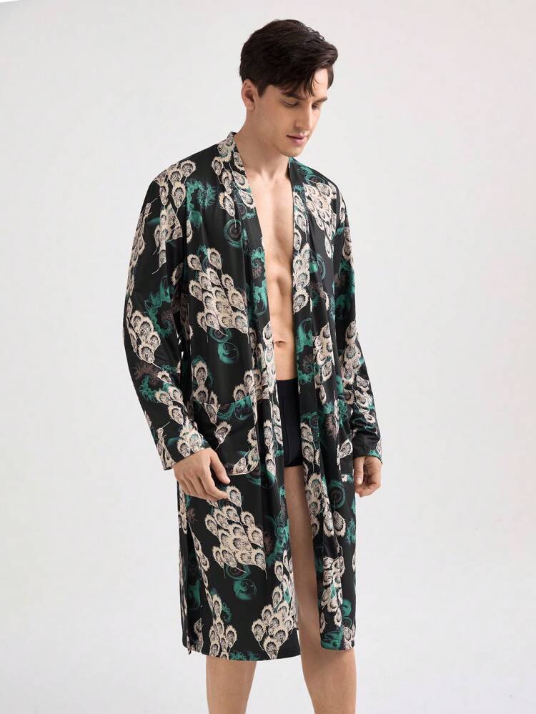 Men's Casual Printed Long Sleeve Robe, Random Design
