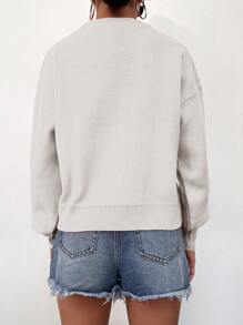 EURMUSE Women'S Round Neck Drop Shoulder Sweater - White - View 2