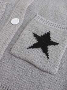 SHEIN LUNE 女士休閒風單排釦星星圖案針織衫