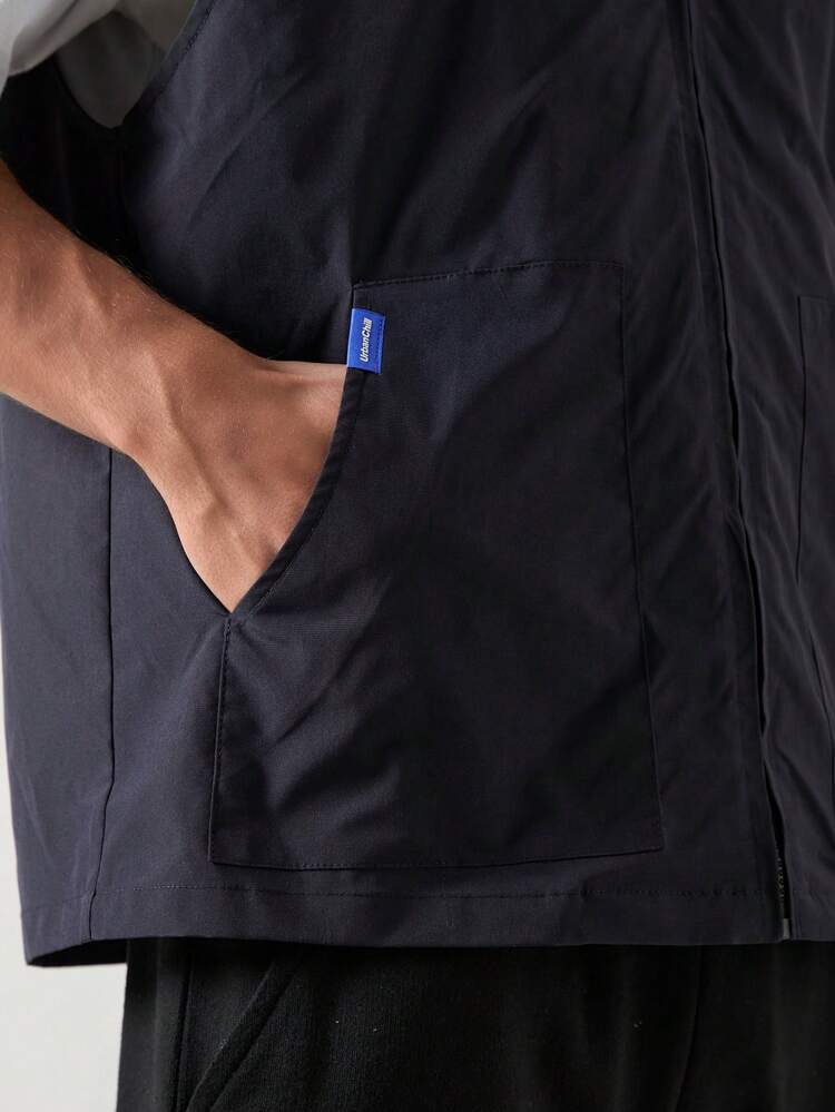 Men's Simple Woven Casual Zip Up Vest, For Fall Winter