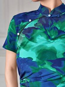 Modelyn Women's Random Elegant Printed Simple Daily Cheongsam Dress, Cheongsam/Improved Modern Qipao - Green - View 4