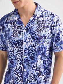 夏季家居服套裝男士全印花短袖和短褲 - 彩色 - 查看 6