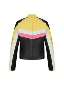 Chaqueta de poliuretano para mujer de otoño/invierno, prenda exterior con bolsillos con cremallera de motocicleta - Multicolor - Ver 2