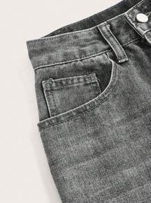 ROMWE Grunge Punk Quần Capri denim ống rộng họa tiết năm sao phong cách đường phố cổ điển dành cho cả nam và nữ, thường ngày, đi học - Xám - Xem 4