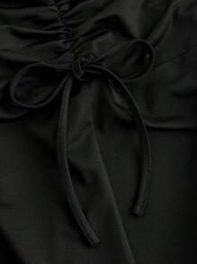 Hourglow Langes schwarzes Sommerrock in großen Größen mit hoher Taille, seitlichem Tunnelzug-Bund und plissiertem Saum im Fischschwanz-Stil - Schwarz - Übersicht 7