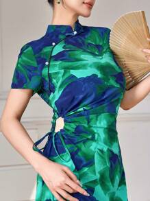 Modelyn Women's Random Elegant Printed Simple Daily Cheongsam Dress, Cheongsam/Improved Modern Qipao - Green - View 3