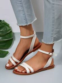 女士夏季平底涼鞋，多功能、休閒沙灘鞋 - 白色 - 查看 7