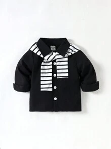 Souflis Souflis Baby Boy Spring/Summer Leisure Blue & White Stripe Shirt With Shawl Suiting French Holiday Style - Black - View 1