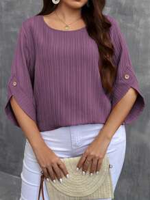 SHEIN LUNE Plus Size Round Neck Casual Mid-Length Sleeve Shirt For Daily Wear