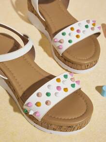 Mini mi Kids Fashionable Colorful Strappy Flat Sandals For Summer - White - View 3