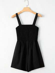 Acelitt Women's Solid Color Square Neck Splicing Casual Romper For Summer Black Elegant - Black - View 5