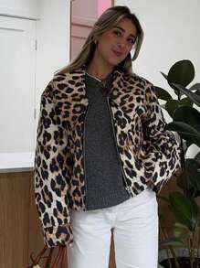 Women's Fashionable Casual Leopard Print Jacket, Spring/Autumn - Multicolor - View 1