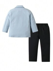 SHEIN Young Boy 2pcs/Set Light Blue Suit Jacket And Pants Set For Holiday Party - Baby Blue - View 2