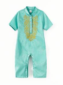 春夏男婴编织材料刺绣款式保守优雅日常休闲运动连体裤 - 彩色 - 查看 1