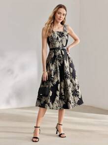 MOTF PREMIUM 花卉印花方領擴腳裙