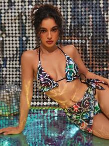 Swim EVENT 3pcs/Set Fashionable Sexy Random Print Bikini Festival Outfits