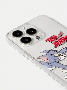 TOM & JERRY X SHEIN Funda de teléfono transparente impresa con dibujos animados y letras