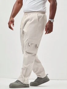 Manfinity Roughcore Men's Plus Size Casual Solid Color Drawstring Waist Cargo Pants - Apricot - View 1
