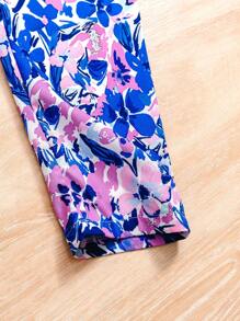 Young Girl Summer Holiday Casual Comfortable Printed Ruffle Trim Top & Pants Two Pieces Set - Royal Blue - View 6