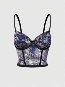 ROMWE Fairycore Fairy Floral Underwire Bra Set For Women - Multicolor - View 5