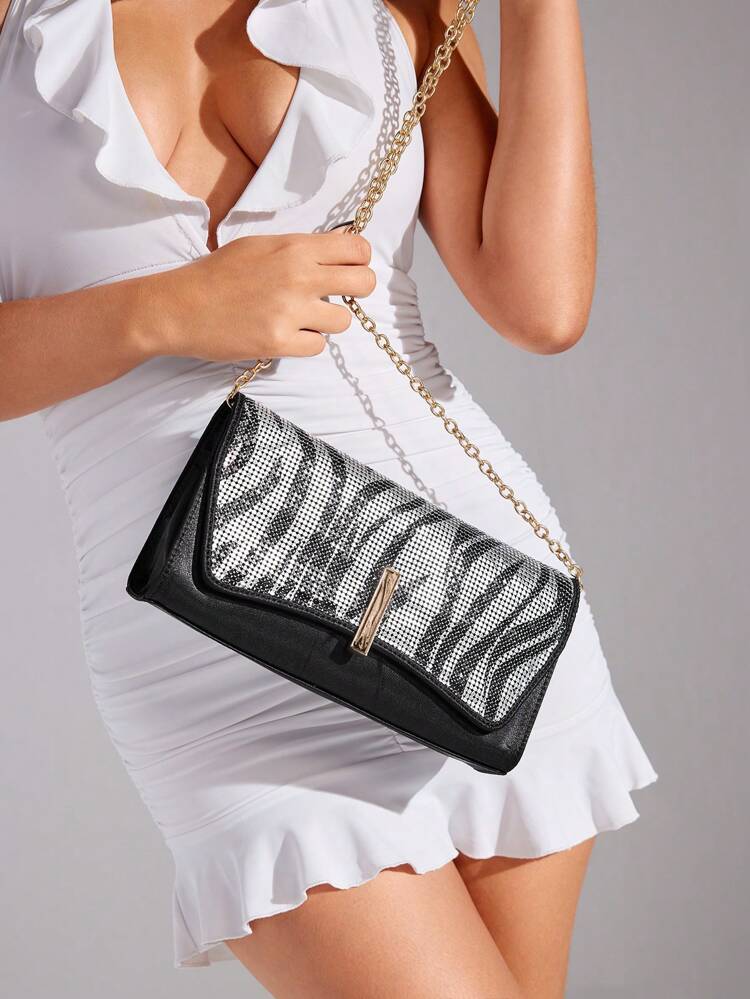Women Fashionable Magnetic Card Bag, Shoulder Bag And Clutch Bag With Zebra Stripes, Versatile