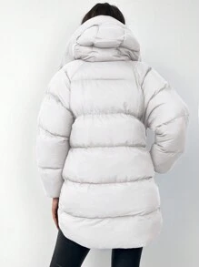 EURMUSE Zip Up Hooded Puffer Coat - White - View 2