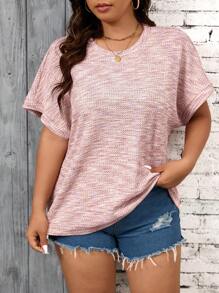 SHEIN LUNE Plus Size Women's Tie Dye Printed Round Neck Batwing Sleeve Casual T-Shirt, Summer - Multicolor - View 1