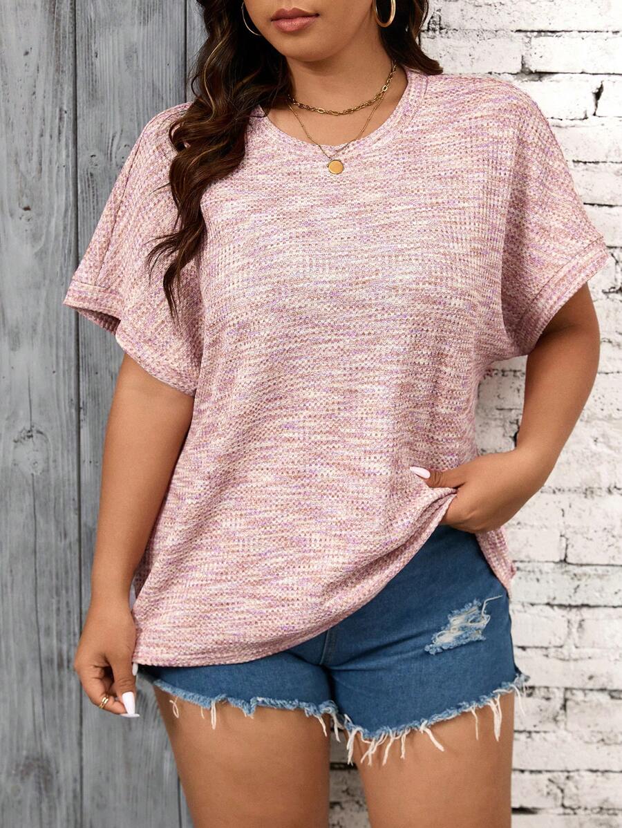 SHEIN LUNE Plus Size Women's Tie Dye Printed Round Neck Batwing Sleeve Casual T-Shirt, Summer - Multicolor - View 1