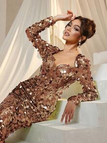 Faeriesty Vestido de fiesta con escote de corazón y bajo de cola de sirena con lentejuelas