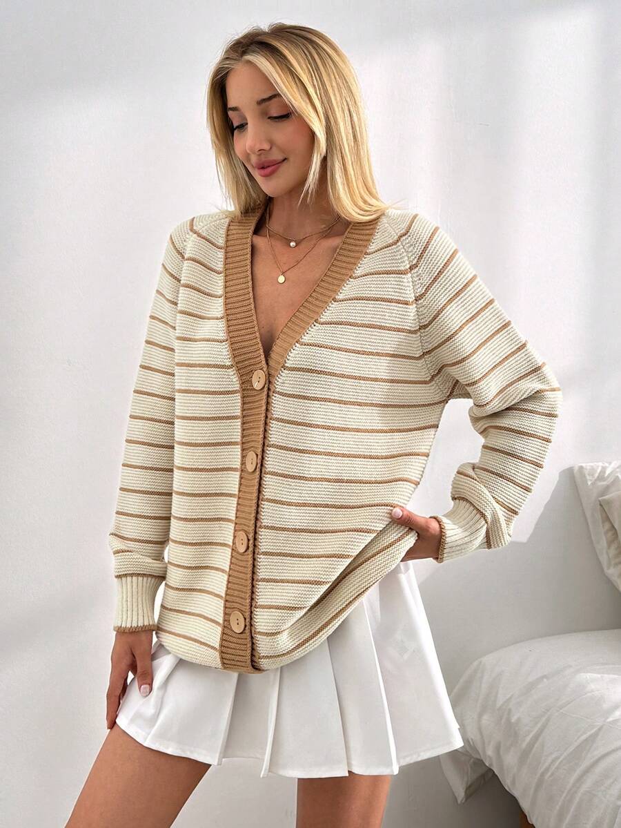 EURMUSE Multicolor Stripe Button Detailed Casual Sweater - Multicolor - View 1