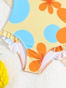 Little Girls' One Piece Swimsuit (Random Print) - Orange - View 8