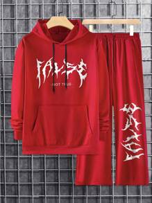 Manfinity LEGND Men's Plus Size Fashion Printed Long Sleeve Sweatshirt And Pants Set - Burgundy - View 4