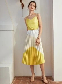 MOTF PREMIUM Vestido slip con dobladillo plisado de bloque de color - Multicolor - Ver 8