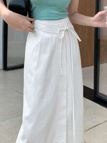 DAZY 女士休闲纯色系带裹身长款牛仔裙，夏季牛仔裙