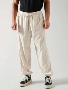 Manfinity VCAY Men's Casual Solid Color Drawstring Waist Tapered Joggers