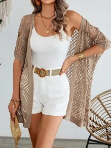 Breezaya Kurzärmelige Strickjacke für Damen Einfarbig und mit Cut Out Design für den Freizeitgebrauch im Urlaub