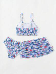 青少年女孩可爱碎花两件套比基尼套装夏季海滩 - 彩色 - 查看 2