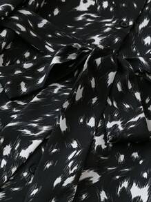 SHEIN Clasi Robe-chemise longue décontractée à manches longues et imprimé intégral avec nœud à la taille pour femmes de grande taille
