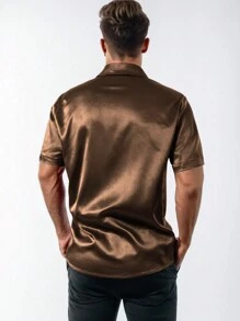Men's Casual Short Sleeve Satin Shirt For Spring And Summer
