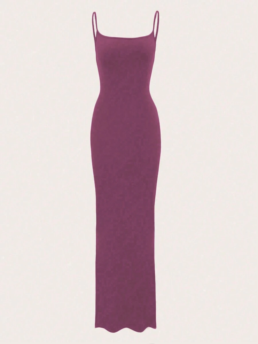 Vestido de dormir largo y ajustado para mujer con tirantes finos y unicolor de verano