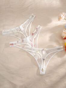 3 件装女士透气印花网眼舒适性感丁字裤内裤