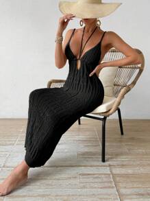 Breezaya Vestido de punto elegante para mujer con estilo de vacaciones de 2024, ajustado y sin espalda