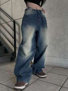 DAZY Casual Casual Fit Straight Leg Jeans With Pockets,Baggy Jeans - Blue - View 3