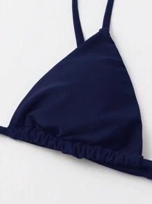 Swim Vcay Women's Solid Color Bikini Triangle Cup Swimwear Top Summer - Navy Blue - View 4