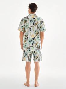Men's Summer Floral Printed Short Sleeve Shorts Homewear Set